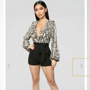 FashonNova long-sleeved snake print Romper